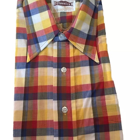 Campus Classic II Mens Button Shirt Size Large Half Sleeve Madras NOS #D3 - Picture 2 of 4